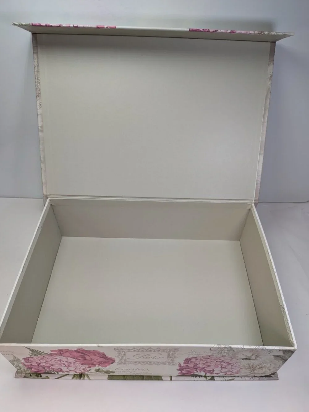 Paris Locksmith Storage Box Pink Hydrangea Gold Metallic Floral Art Large